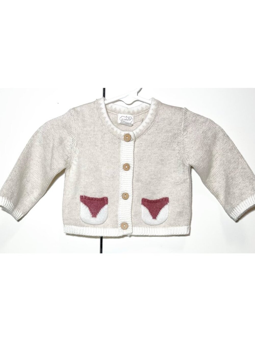 Mud Pie 0-3m NWOT tan knit cardigan sweater fox pocket woodland fall neutral